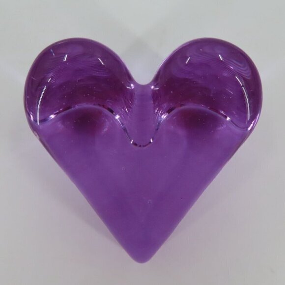 Fire & Light Purple Clear Glass Heart Shape Paperweight Signed Home Office Decor - Picture 9 of 13